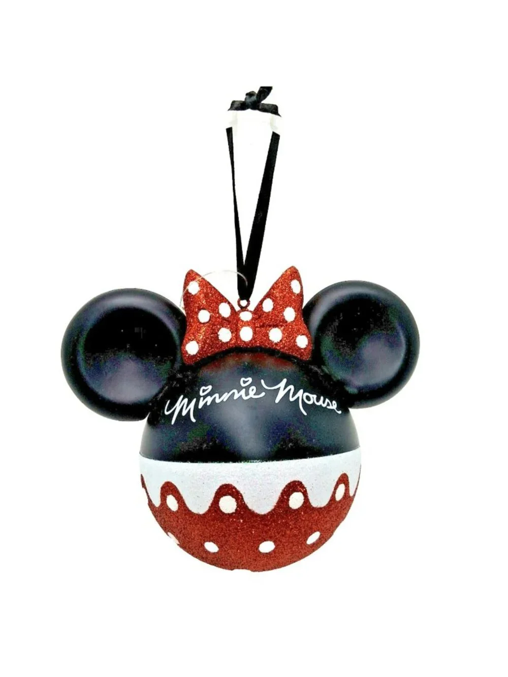 Disney Parks Minnie Mouse Bow Glass Christmas Ornament New With Tags